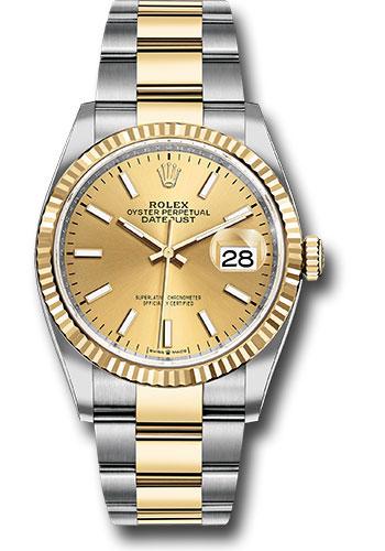 Rolex Steel and Yellow Gold Rolesor Datejust 36 Watch - Fluted Bezel - Champagne Index Dial - Oyster Bracelet - 126233 2024