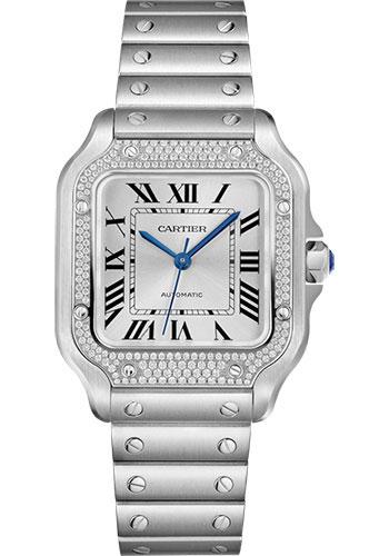 Cartier Santos de Cartier Watch - 35.1 mm Steel Case - Diamond Bezel - Sunray Dial - Interchangeable Bracelet - W4SA0005 - 2022