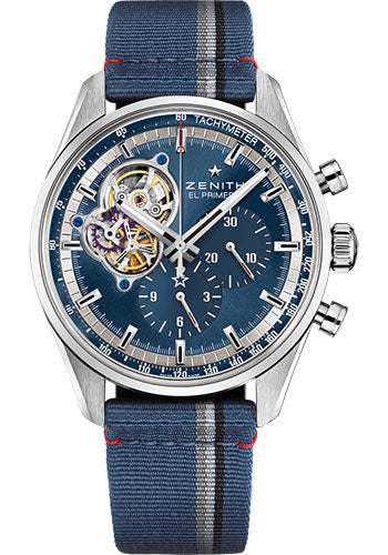 Zenith Chronomaster El Primero Open Watch - Steel - Blue Dial - Blue Fabric Strap - 03.20416.4061/51.C802