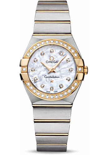 Omega Ladies Constellation Quartz Watch - 27 mm Brushed Steel And Yellow Gold Case - Diamond Bezel - Mother-Of-Pearl Diamond Dial - 123.25.27.60.55.003