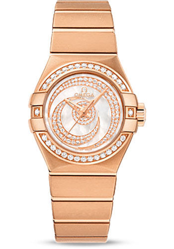 Omega Ladies Constellation Luxury Edition Watch - 27 mm Red Gold Case - Diamond Bezel - Mother-Of-Pearl Diamond Dial - 123.55.27.20.55.005