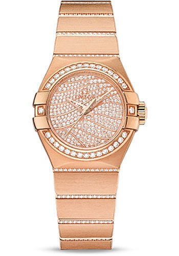 Omega Ladies Constellation Luxury Edition Watch - 27 mm Red Gold Case - Diamond Bezel - 18K Red Gold Diamond Dial - 123.55.27.20.55.006