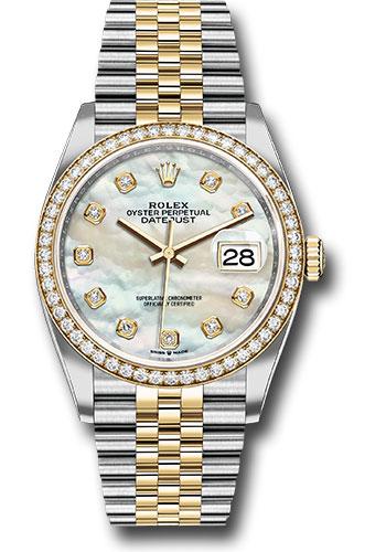 Rolex Steel and Yellow Gold Rolesor Datejust 36 Watch - Yellow Diamond Bezel - White Mother-Of-Pearl Diamond Dial - Jubilee Bracelet - 126283RBR mdj