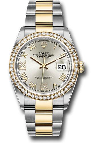 Rolex Steel and Yellow Gold Rolesor Datejust 36 Watch - Diamond Bezel - Silver Roman Dial - Oyster Bracelet - 126283RBR sdr69o