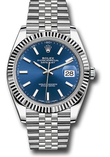 Rolex Steel and White Gold Rolesor Datejust 41 Watch - Fluted Bezel - Blue Index Dial - Oyster / Jubilee Bracelet - 126334 - 2024