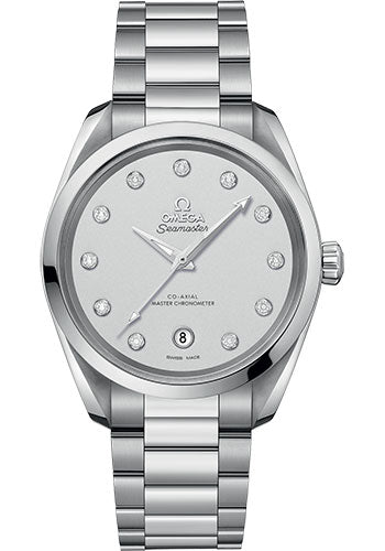 Omega Seamaster Aqua Terra 150M Co-Axial Master Chronometer Ladies Watch - 38 mm Steel Case - Silvery Diamond Dial - 220.10.38.20.52.001