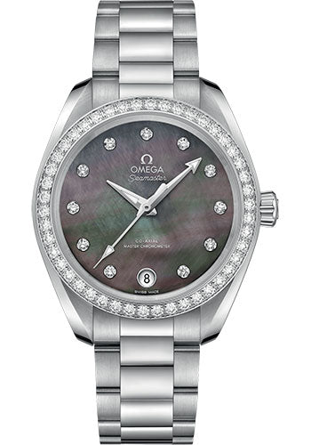 Omega Seamaster Aqua Terra 150M Co-Axial Master Chronometer Watch - 34 mm Steel Case - Tahiti Mother-Of-Pearl Diamond Dial - 220.15.34.20.57.001