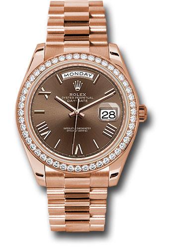 Rolex Everose Gold Day-Date 40 Watch - Everose Gold Bezel - Chocolate Bevelled Roman Dial - President Bracelet - 228345RBR chorp