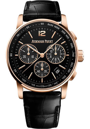 Audemars Piguet Code 11.59 by Audemars Piguet - Selfwinding Chronograph - 41mm Pink Gold Case - Black Dial - Black Alligator Strap - 26393OR.OO.A002CR.01