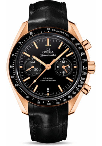 Omega Speedmaster Moonwatch Co-Axial Chronograph Watch - 44.25 mm Orange Gold Case - Tachymeter Bezel - Black Dial - Black Leather Strap - 311.63.44.51.01.001