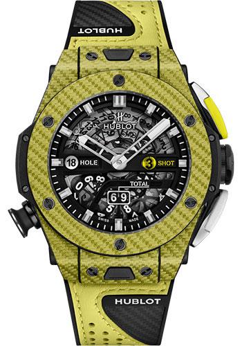 Hublot Big Bang Unico Golf Yellow Carbon Watch - 45 mm - Black Skeleton Dial - Black Rubber With Carbon Fiber Texture Decor and Yellow Calf Leather Strap Limited Edition of 100-416.YY.1120.VR