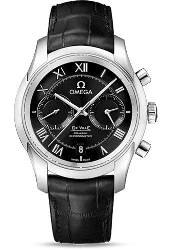 Omega De Ville Co-Axial Chronograph Watch - 42 mm Steel Case - Black Dial - Black Leather Strap - 431.13.42.51.01.001