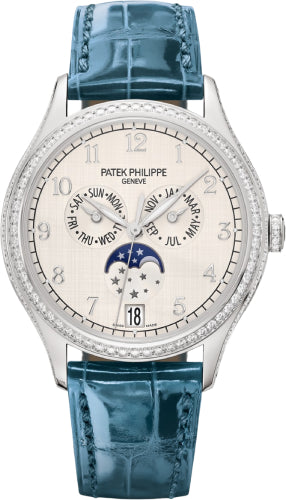 Patek Philippe Complications Annual Calendar Moon Phases White Gold Silver Dial - 4947G-010