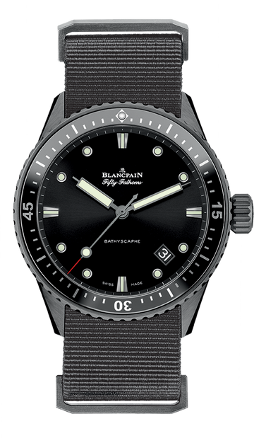 Blancpain Fifty Fathoms Bathyscaphe Ceramic Grey NATO Men's Watch - 5000 0130 NABA