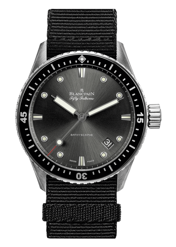 Blancpain Fifty Fathoms Bathyscaphe 43mm Steel Black NATO Men's Watch - 5000 1110 NABA