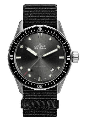 Blancpain Fifty Fathoms Bathyscaphe 43mm Steel Black NATO Men's Watch - 5000 1110 NABA