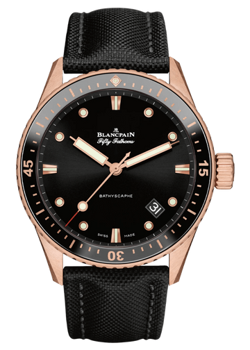 Blancpain Fifty Fathoms Bathyscaphe Sedna Gold Black Canvas Men's Watch - 5000 36S30 B52A