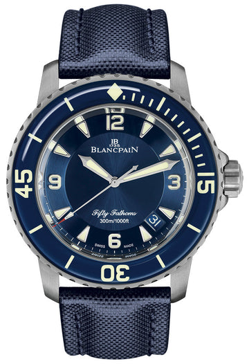 Blancpain Fifty Fathoms Automatique Titanium Blue Canvas Men's Watch - 5015 12B40 O52A