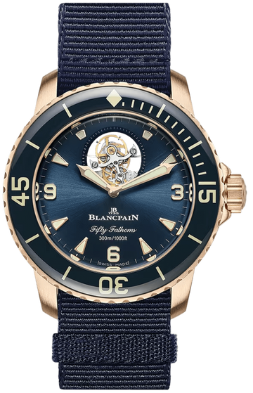 Blancpain Fifty Fathoms Tourbillon 8 Jours Red Gold Blue NATO Men's Watch - 5025 36B40 NAOA