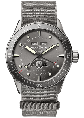 Blancpain Fifty Fathoms Bathyscaphe Quantieme Complet Phases de Lune NATO Men's Watch - 5054 1210 NAGA