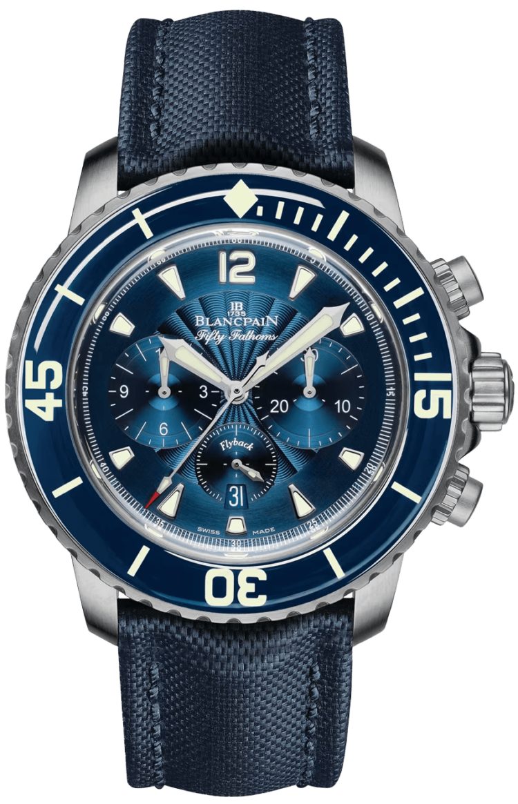 Blancpain Fifty Fathoms Chronographe Flyback Steel Blue Sail-Canvas Men's Watch - 5085FB 1140 52B