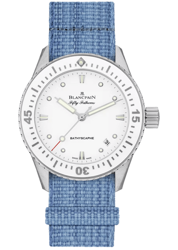 Blancpain Fifty Fathoms Bathyscaphe 38mm Ultra-Slim Denim Blue NATO Ladies Watch - 5100 1127 NAJA