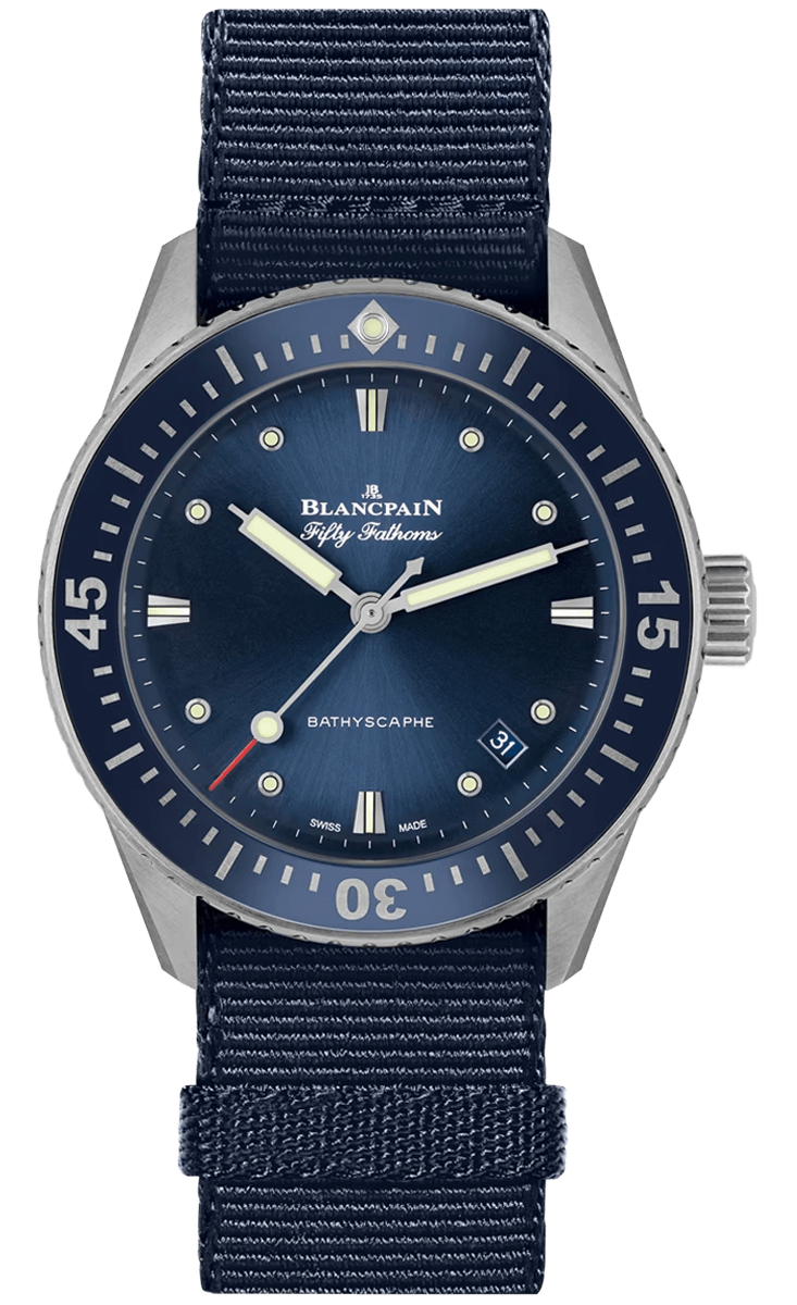 Blancpain Fifty Fathoms Bathyscaphe 38mm Ultra-Slim Blue NATO Men's Watch - 5100 1140 NAOA