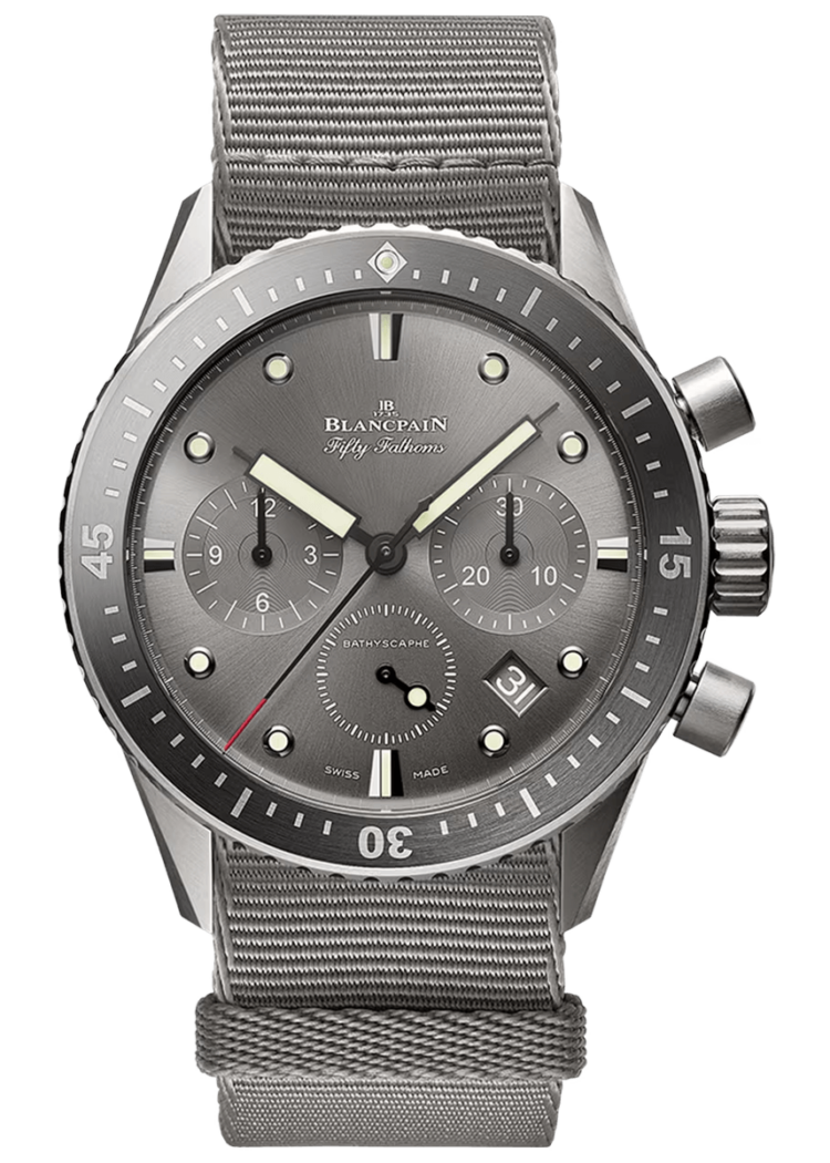 Blancpain Fifty Fathoms Bathyscaphe Chronographe Flyback Titanium Grey NATO Men's Watch - 5200 1210 NAGA