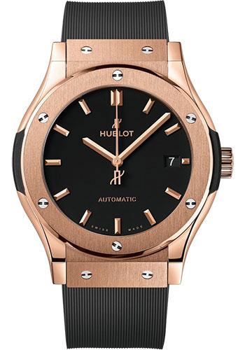 Hublot Classic Fusion King Gold Watch - 42 mm - Black Dial - Black Lined Rubber Strap-542.OX.1181.RX