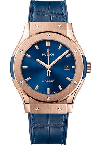 Hublot Classic Fusion King Gold Blue Watch - 42 mm - Blue Dial - Blue Rubber and Leather Strap-542.OX.7180.LR