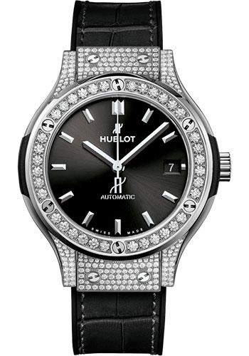 Hublot Classic Fusion Titanium Pave Watch - 38 mm - Black Dial - Black Rubber and Leather Strap-565.NX.1470.LR.1604