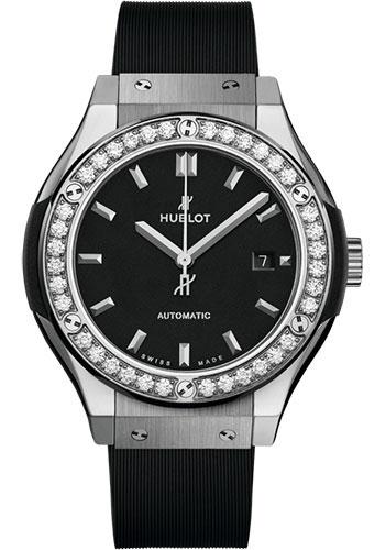 Hublot Classic Fusion Titanium Diamonds Watch - 33 mm - Black Dial - Black Rubber and Leather Strap-582.NX.1170.RX.1204