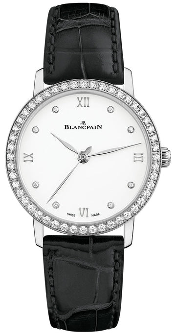 Blancpain Villeret Ultraplate Steel Diamond Black Alligator Ladies Watch - 6104 4628 55A