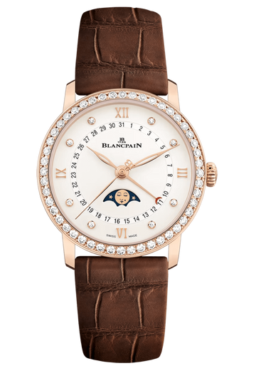 Blancpain Villeret Quantieme Phase de Lune Brown Alligator Diamond Ladies Watch - 6126 2987 55B