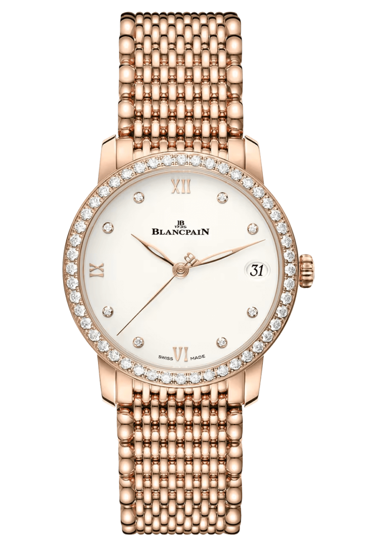 Blancpain Villeret Women Date Red Gold Diamond Ultra-Slim Ladies Watch - 6127 2987 MMB