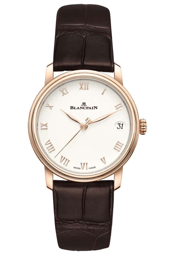 Blancpain Villeret Women Date Red Gold Ultra-Slim Alligator Ladies Watch - 6127 3642 55B