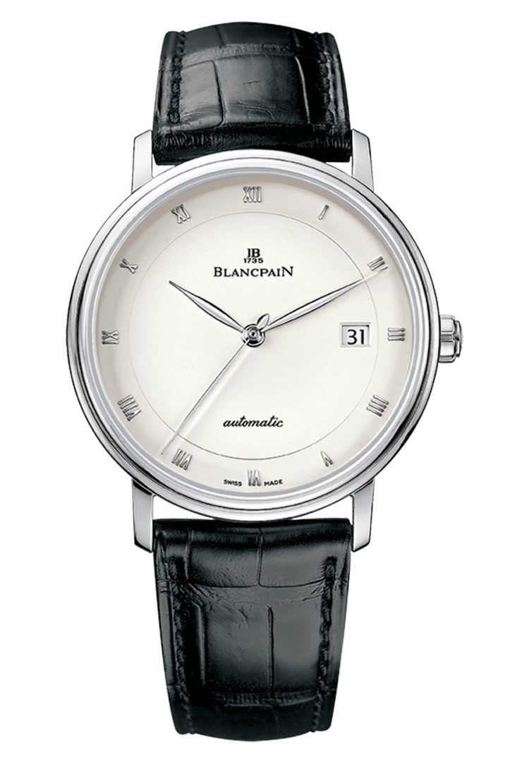 Blancpain Villeret Ultraplate Date Ultra-Slim White Gold Black Alligator Men's Watch - 6223 1542 55A