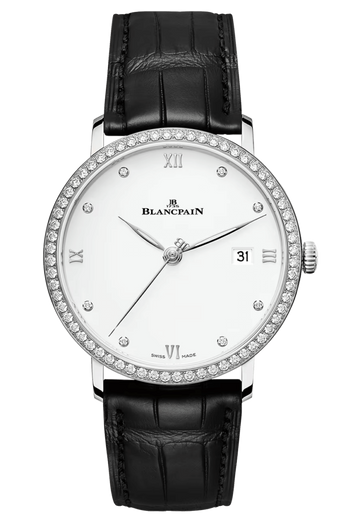 Blancpain Villeret Ultraplate Date Steel Diamond Ultra-Slim Alligator Men's Watch - 6224 4628 55B