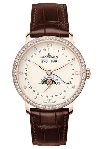 Blancpain Villeret Quantieme Complet Opalin Diamond Red Gold Alligator Men's Watch - 6264 2987 55B