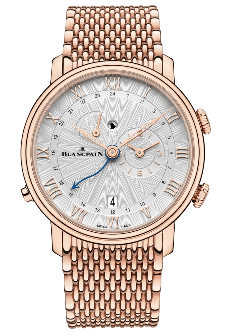 Blancpain Villeret Reveil GMT Red Gold Mille Mailles Men's Watch - 6640 3642 MMB