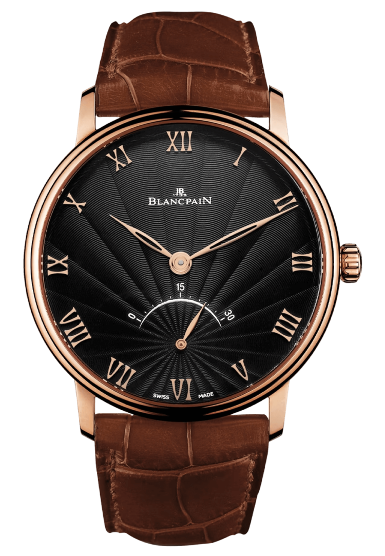 Blancpain Villeret Ultraplate Retrograde Black Dial Red Gold Alligator Men's Watch - 6653 3630 55B