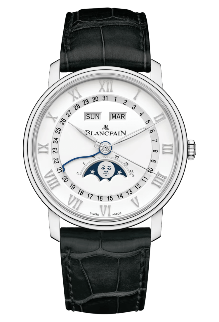 Blancpain Villeret Quantieme Complet Steel Black Alligator Men's Watch - 6654A 1127 55B