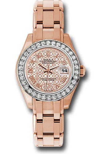 Rolex Everose Gold Lady-Datejust Pearlmaster 29 Watch - 34 Diamond Bezel - Mother-Of-Pearl And Pink Gold Lotus Flower Motif Roman Dial - 80285 mfldr