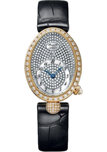 Breguet Reine de Naples 8928 - Yellow Gold Case - Diamond Paved Dial - Black Leather Strap - 8928BA/8D/944/DD0D3L