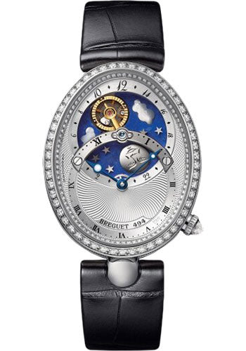 Breguet Reine de Naples Jour/Nuit 8998 - White Gold Case - Silver Dial - Black Leather Strap - 8998BB/11/974/D00D