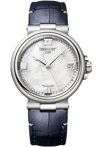 Breguet Marine Dame 9517 - Steel Case - Mother-Of-Pearl Dial - Blue Leather Strap - 9517ST/5W/984