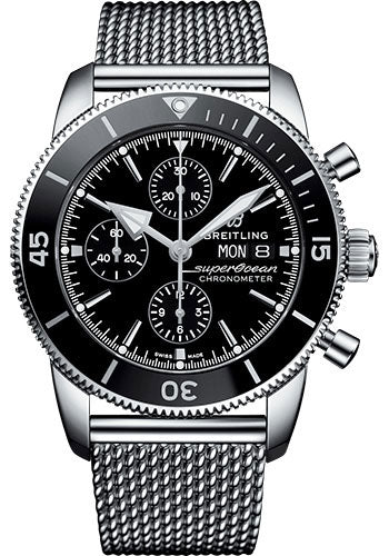 Breitling Superocean Heritage II Chronograph 44 Watch - Steel Case - Black Dial - Steel Aero Classic Bracelet - A13313121B1A1