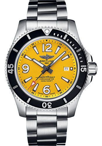 Breitling Superocean Automatic 44 Watch - Stainless Steel - Yellow Dial - Metal Bracelet - A17367021I1A1