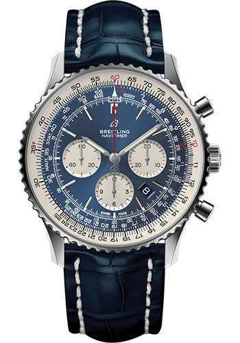 Breitling Navitimer 1 B01 Chronograph 46 Watch - Steel Case - Aurora Blue Dial - Blue Croco Strap - AB0127211C1P1