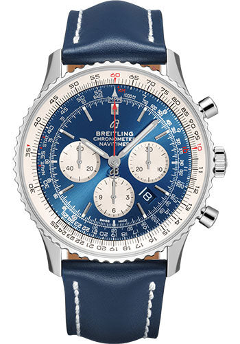 Breitling Navitimer B01 Chronograph 46 Watch - Steel - Aurora Blue Dial - Blue Leather Strap - Folding Buckle - AB0127211C1X2